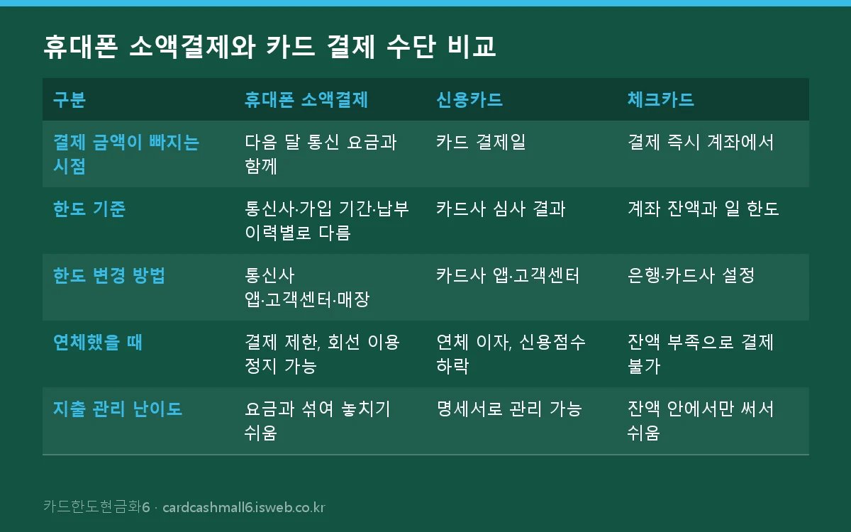 소액결제 한도 휴대폰 소액결제와 카드 결제 수단 비교